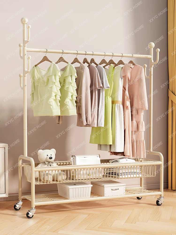 

Floor-Standing Clothes Hanger Household Movable Bedroom Hanger Balcony Cloth Rack