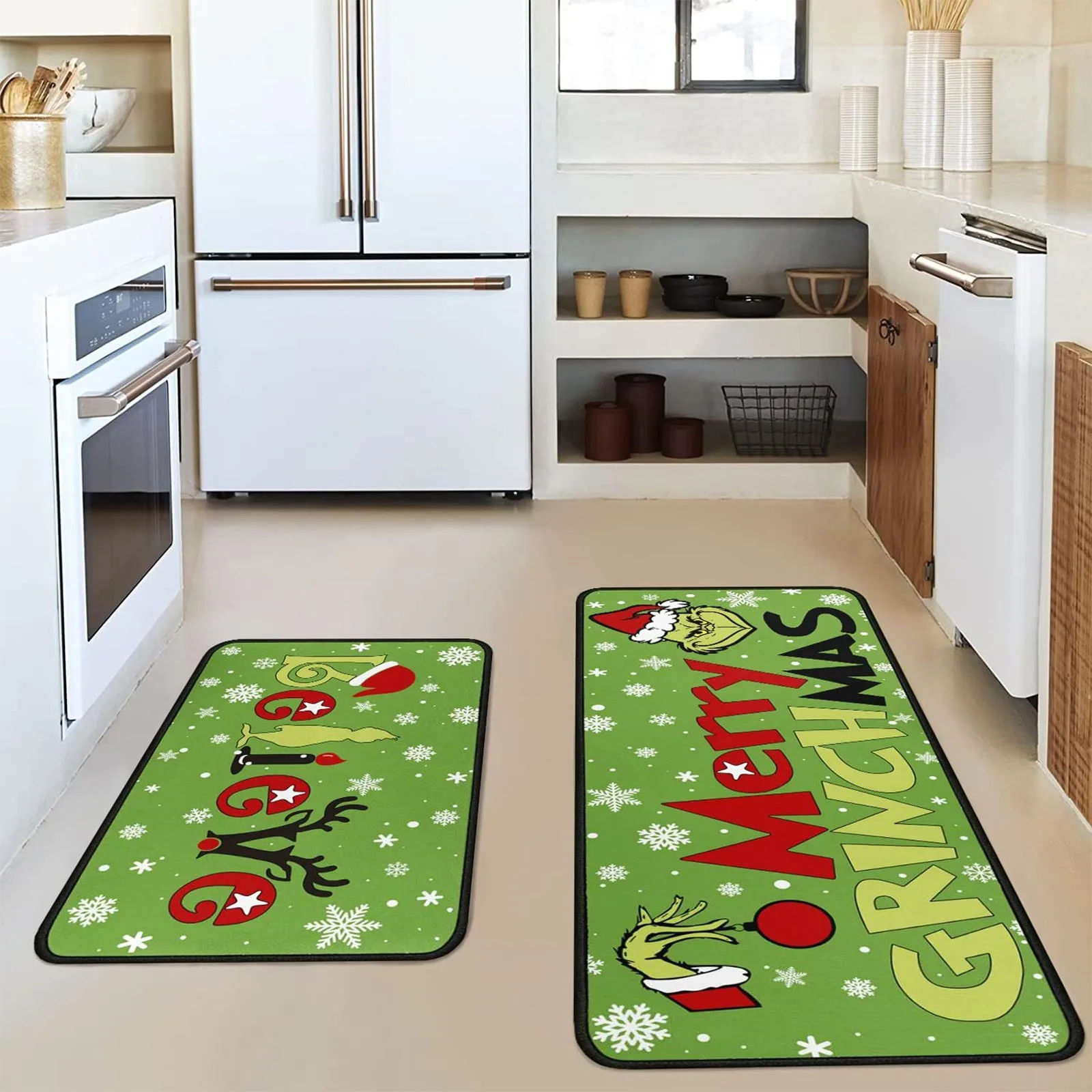 2PCS Genie Grinch Cartoon Door Mat Kitchen Mat Bedroom Living Room Carpet Floor Halloween Christmas Decor halloween floor mat,christmas door mat