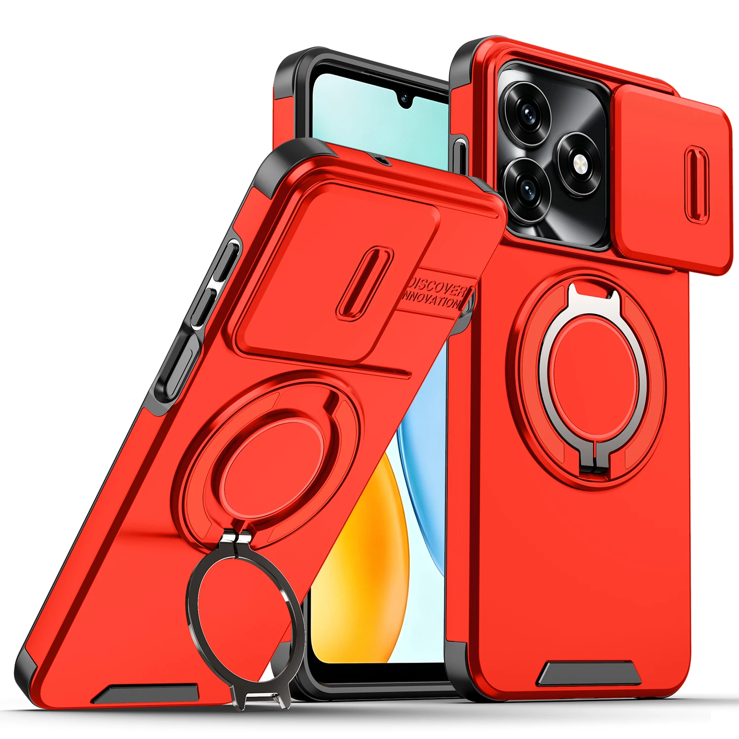 Enhanced Protective Magnetic Ring Holder Case with Slide Lens Protector Cover