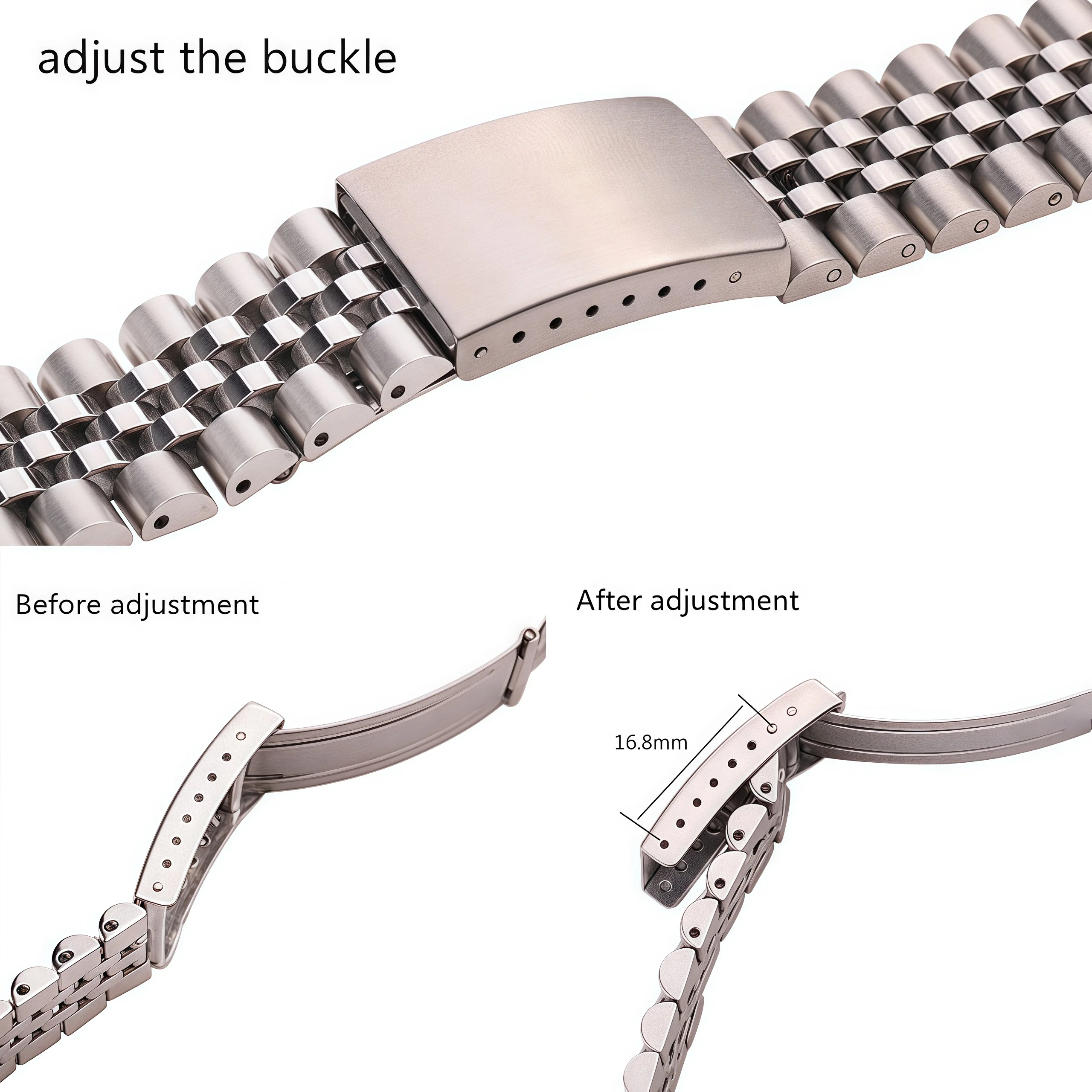 Stainless Steel Silver Watch Bracelet Strap - Curved End Watchband