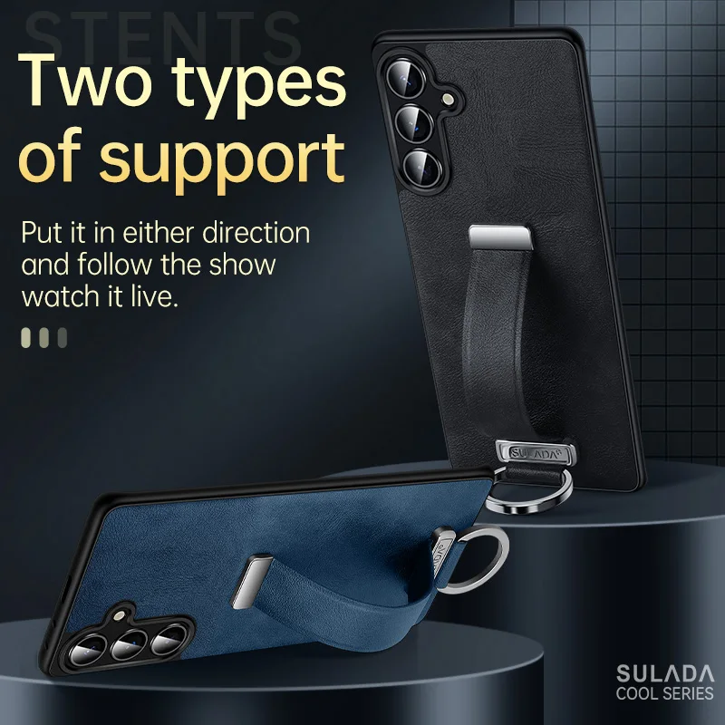 Premium PU Leather Finger Grip Strap Case - Business Edition