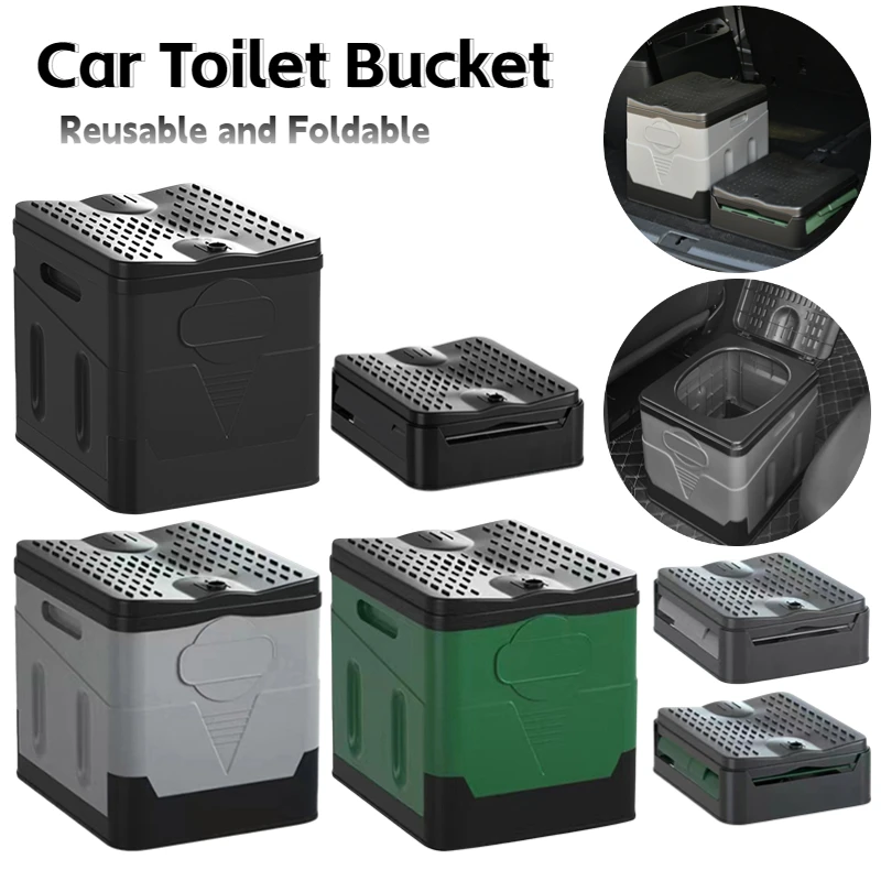 Foldable Toilet Portable Car Toilet Bucket Strong Bearing Capacity Reusable Trash Can for Tour Emergency Self-driving Travel