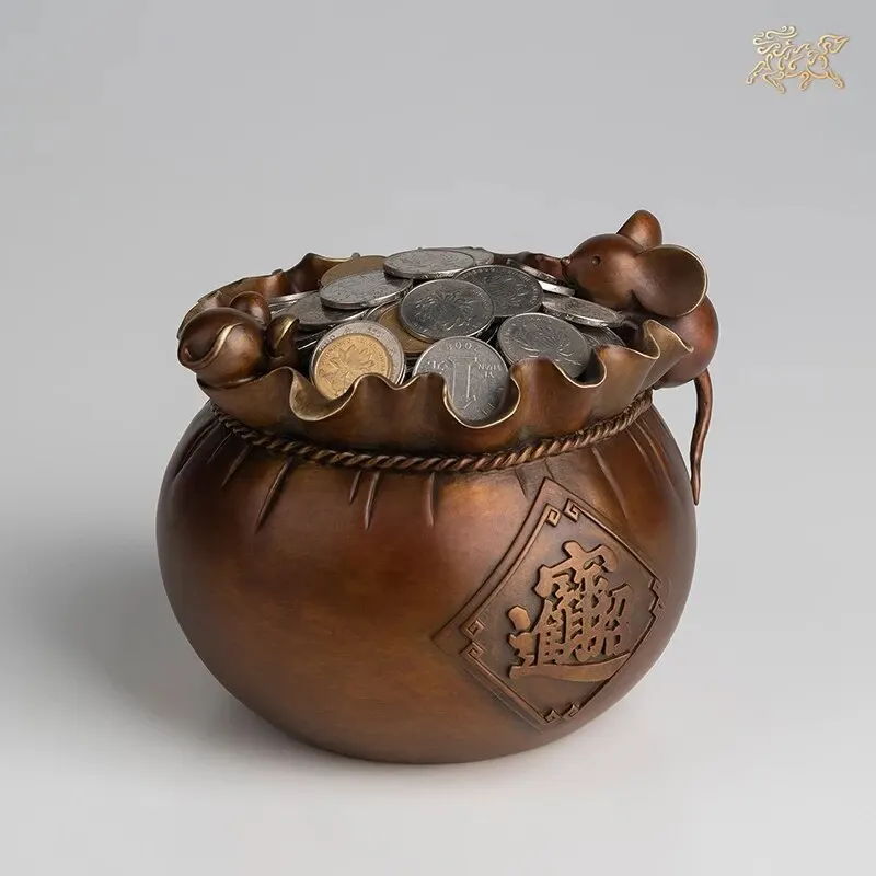 

Asia High grade decoration Handmade color COPPER Cornucopia treasure bowl Sculpture statue bring GOOD LUCK money business