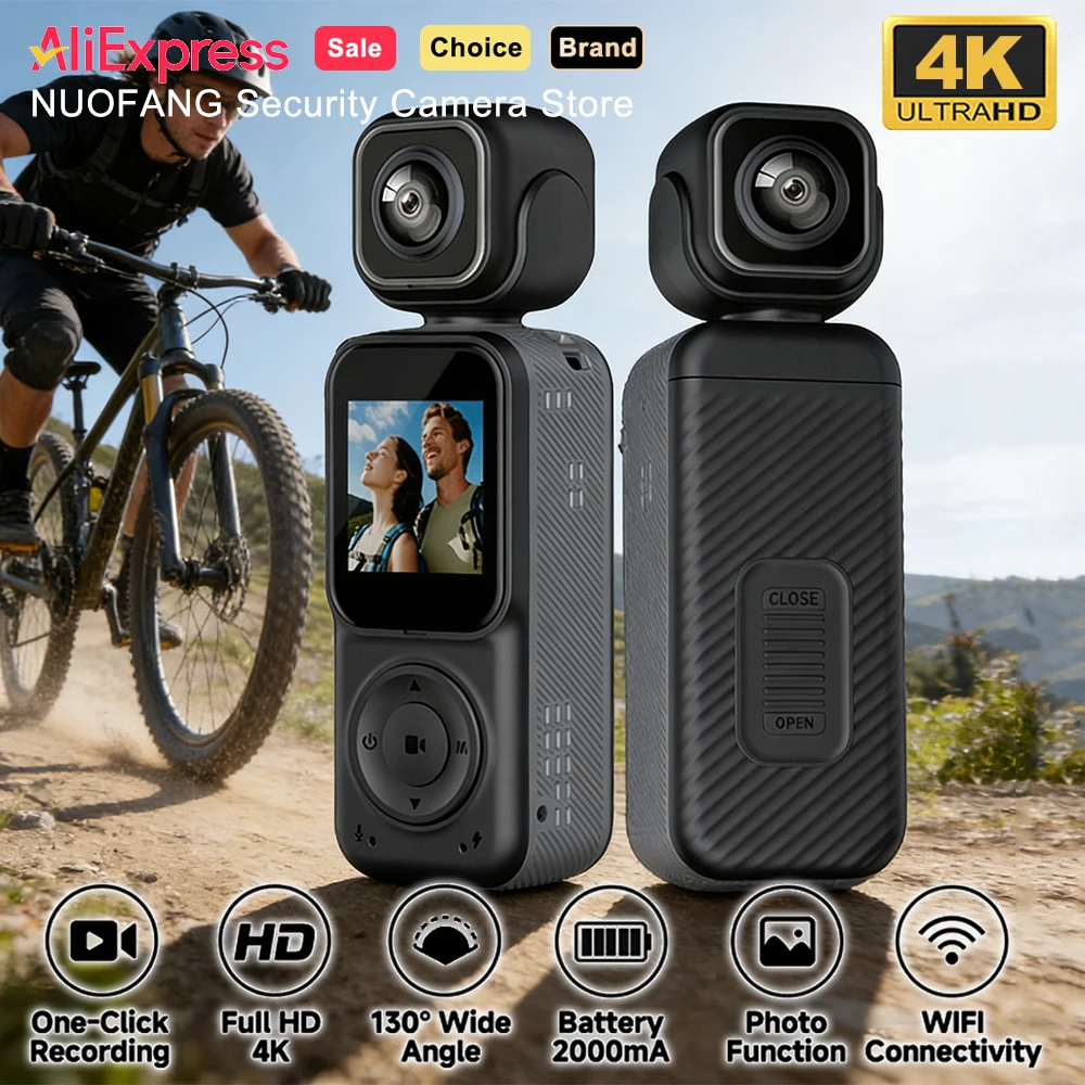 4K Dual lens Pocket Camera WIFI Vlog Camera Outdoor DV Anti-shake Bodycam Sports Action Portable Recorder Motor Helmet Bicycle
