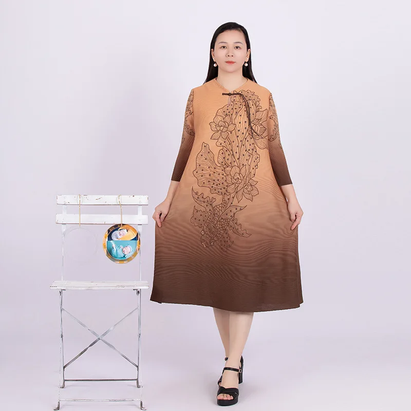 

2023 spring new print gradient color pleated dress
