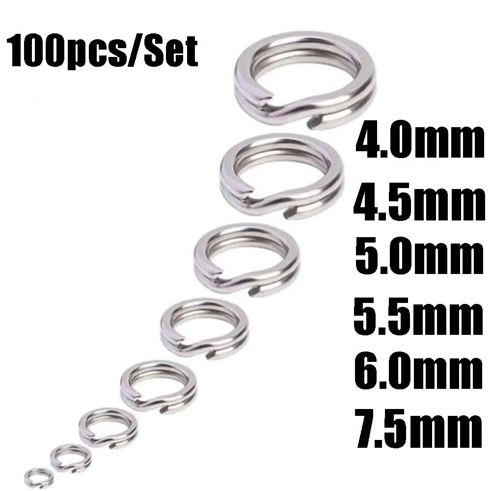 Fishing Split Rings 100pcs Stainless Steel 3#-8# for Crank Hard Bait Silver Double Loop Split Open Carp Tool Fishing Accessories