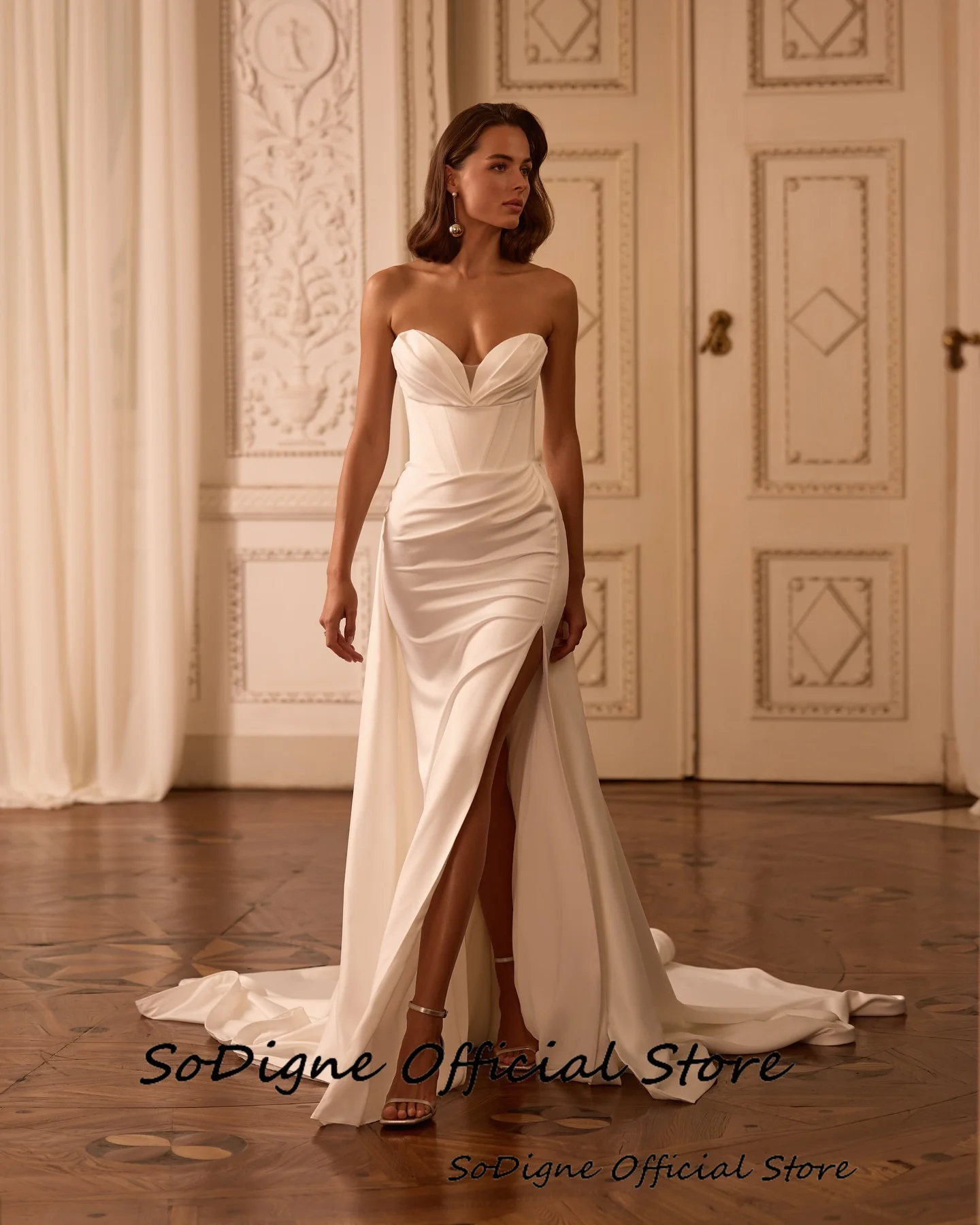 SoDigne Mermaid Satin Wedding Dresses Sweetheart Sleeveless Bridal Dress Split Simple Wedding Gown Robe De Mairee Customized 10 Sf726c791f7c644c3ad5c8fbdd1c2966bG