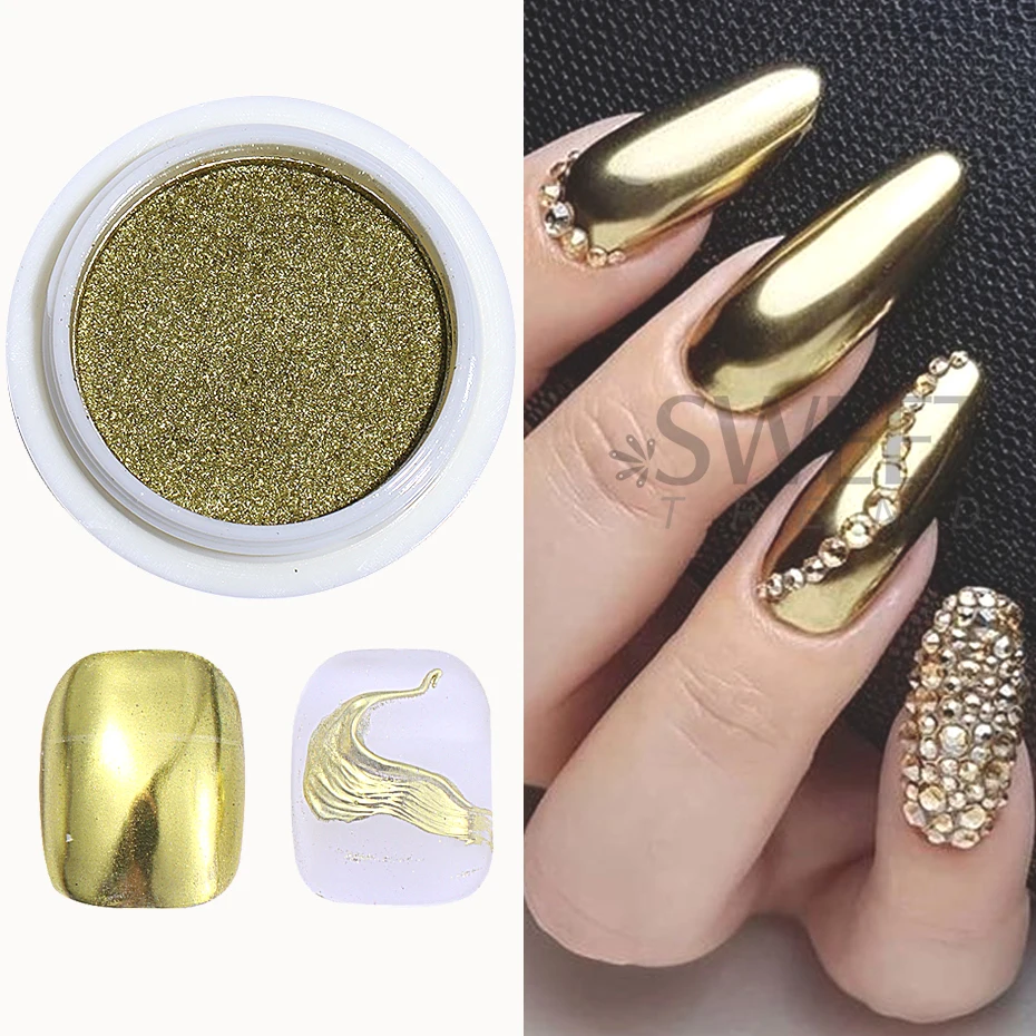 1Box Silvery Chrome Nail Powder Golden Mirror Nail Art Glitter Powder UV Gel Polish Chrome Rubbing Dust Pigment Manicure Decor