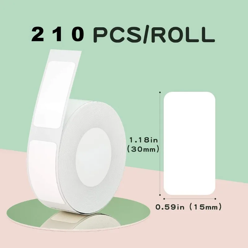 Label Maker Tape, 1 Roll (210Pcs in Total) Thermal Sticker Labels Waterproof Anti-Oil Paper White 15 * 30mm (0.59 x 1.18 Inch)