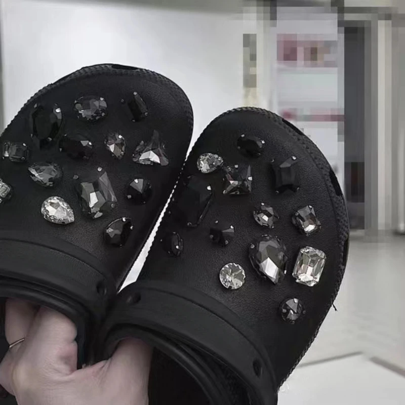 New Style Hot Sale DIY Black Crystal Rhinestone Hole Shoes Charms