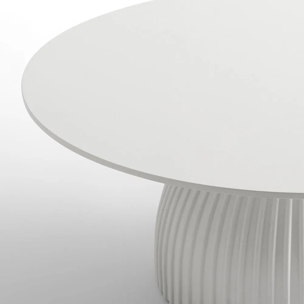 Modern Round Coffee Table, 35.4 inch White Drum Design, Contemporary Minimalist Living Room Table 5