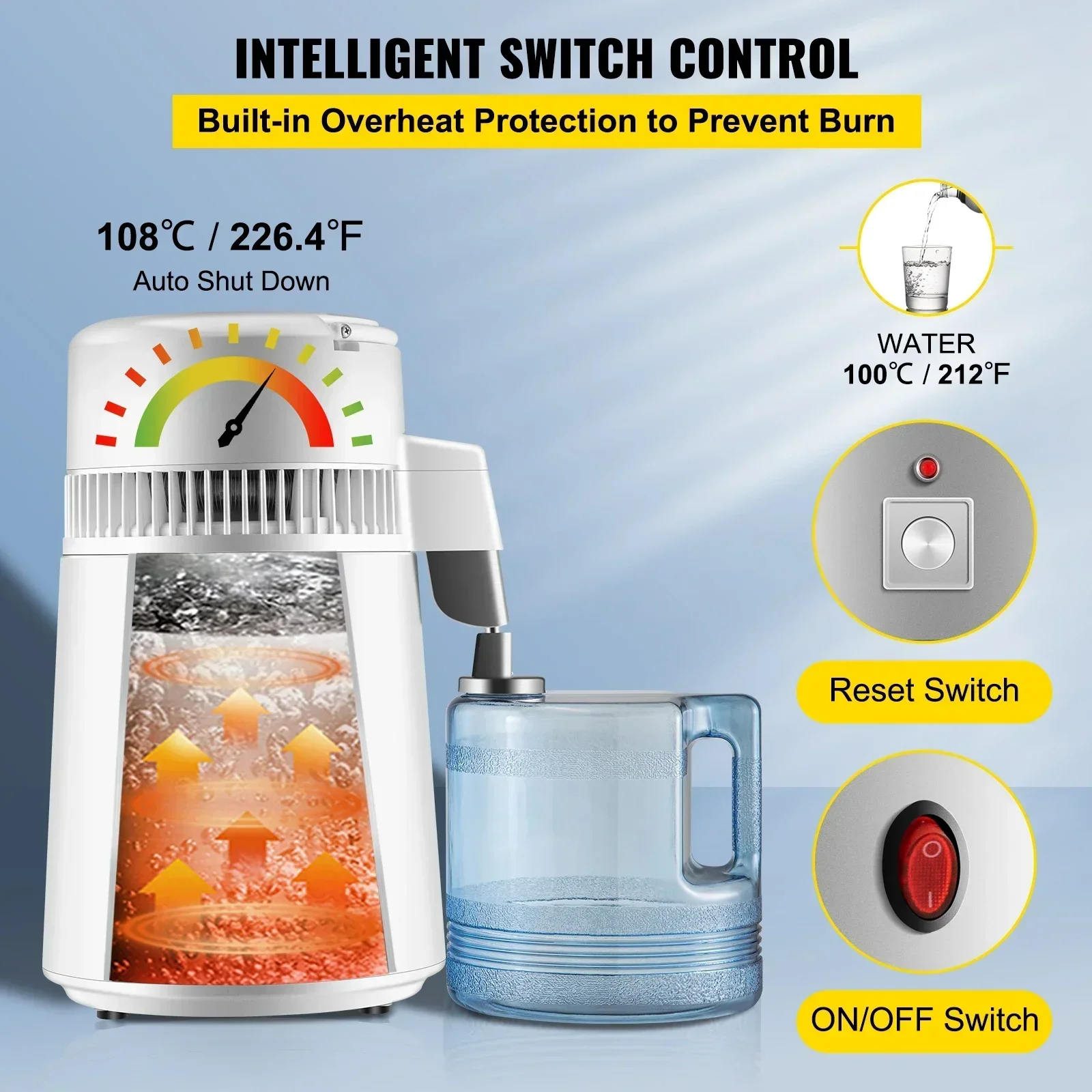 4L Water Distiller Purifier Filter Dispenser Heating Drinking Bottle Softener 304 Stainless Home Appliance for Office Use