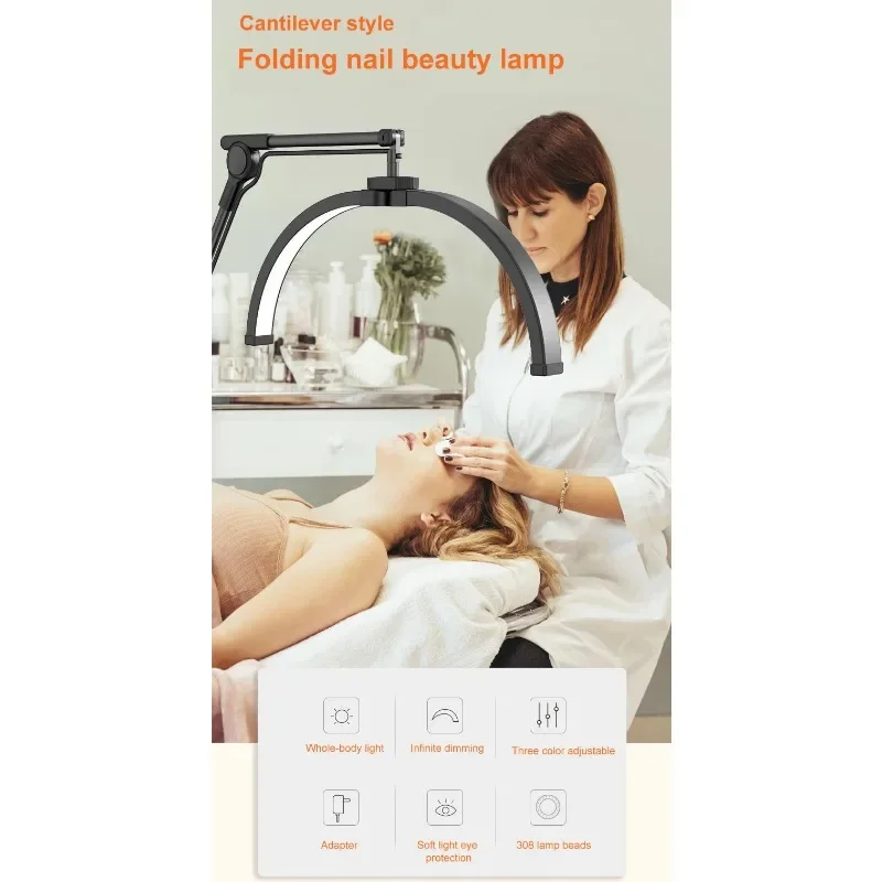 Cantilever Rotating Folding Half Moon Circular Fill Light Beauty Salon Lighting Lamp Embroidered Eyebrow Manicure Fill Light