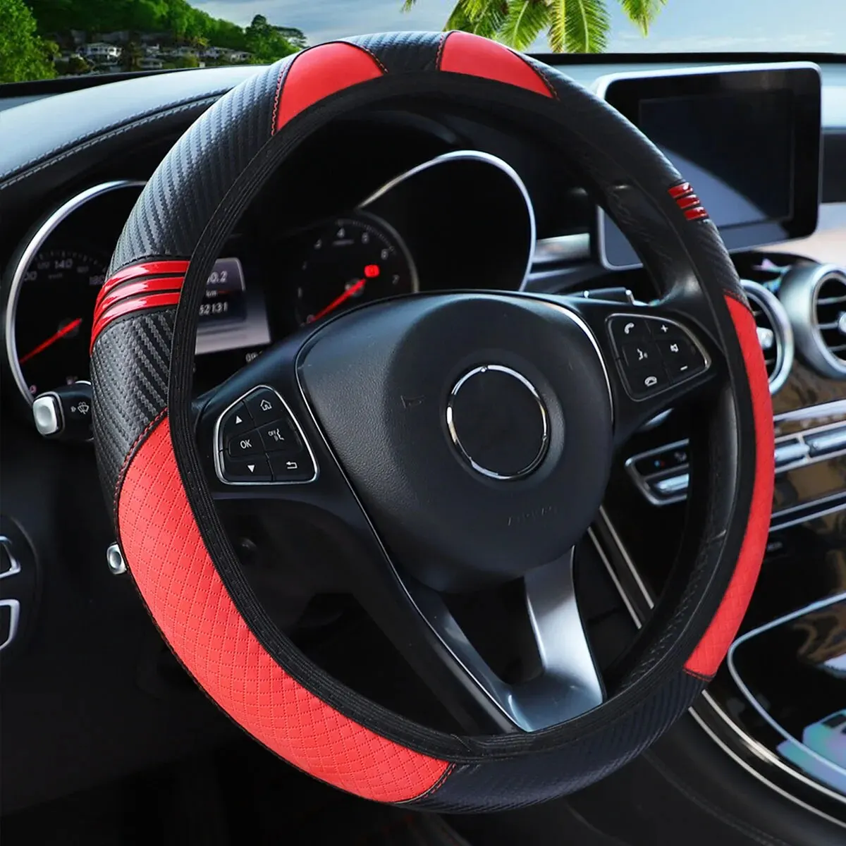 Leather Little Monster Cartoon Cat Car Steering Wheel Cover 14.5-15INCH steering wheel cover