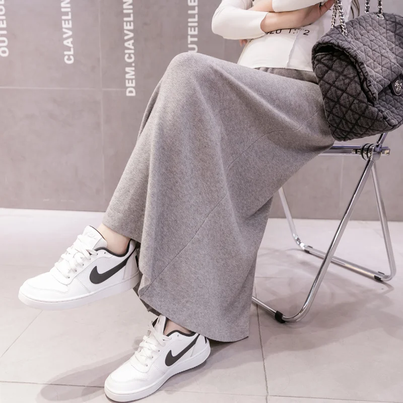 5568# Autumn Winter Knitted Maternity Long Skirts Elastic Waist Belly A Line Swing Clothes for Pregnant Women Loose Pregnancy