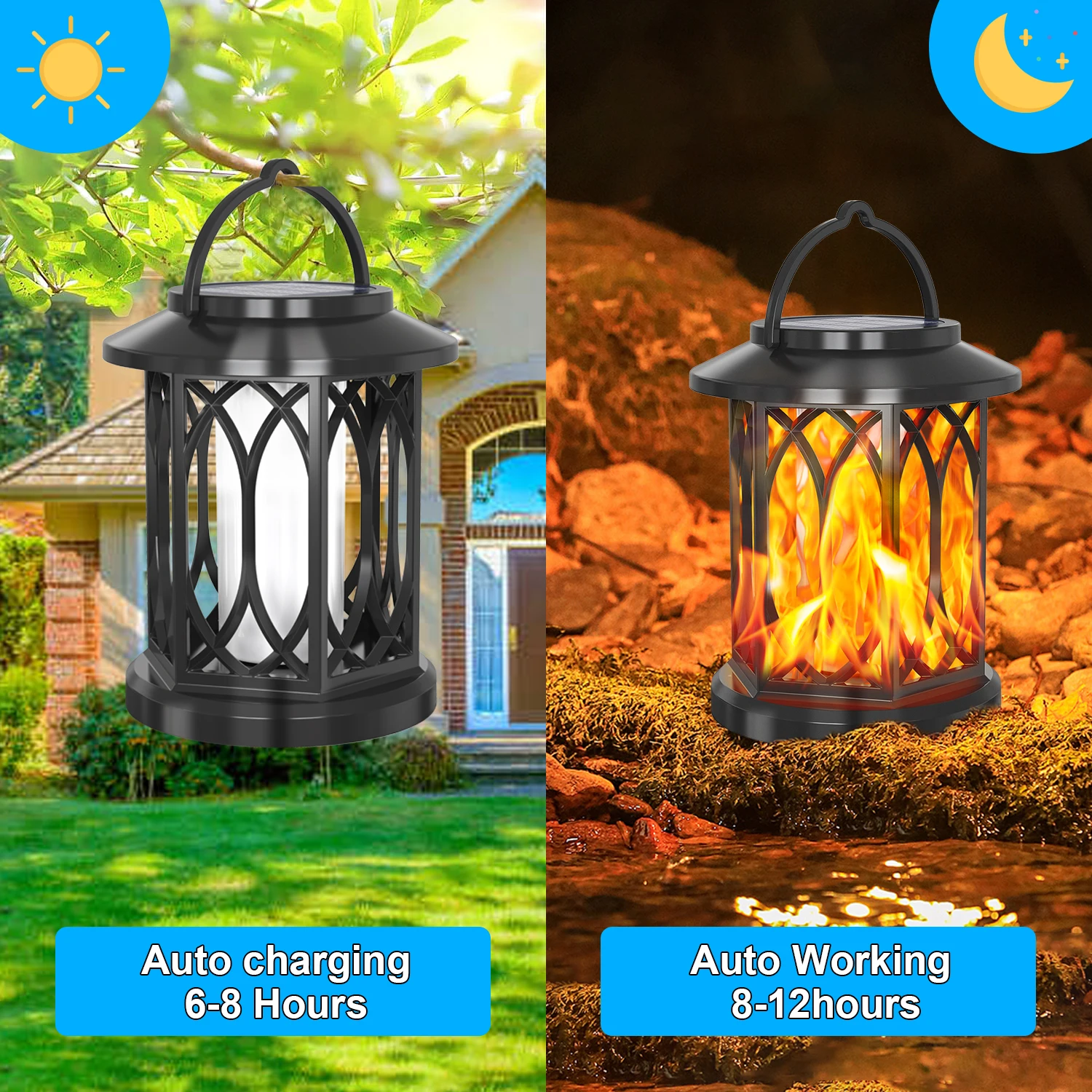Solar Lantern Outdoor Lights Flickering Flame  Lights Hanging Solar Powered Lights For Garden Patio Deck Yard Pathway 3
