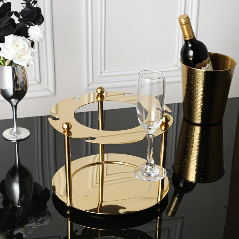 Stainless Steel Luxury Wine Glass and Ice Bucket Set, One-Piece Stand for Red Wine and Champagne, Elegant Home Bar Decor