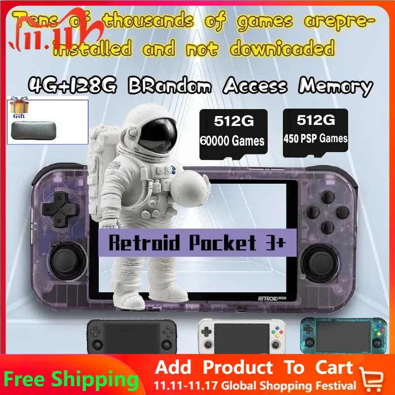 512G Retroid Pocket 3 Plus Handhelds 4.7 Pollici 4G + 128Gb T618 Rp3 + Android 11 Retroid Pocket 3 Plus 60000 Giochi Integrati Psp Ps2