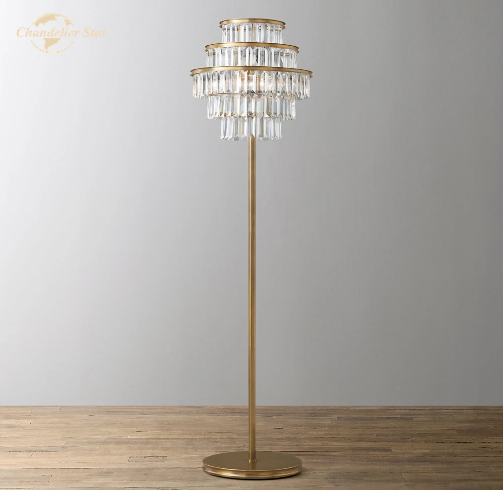 

Alaine Crystal Floor Lamp Modern Vintage LED Clear Smoke Standing Lights Fixture Bedroom Living Room Study Indoor Lighting Decor