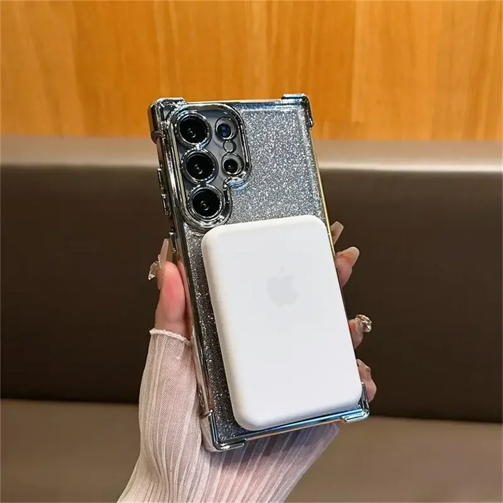 Glitter Bracket Case with Magnetic Stand and Clear Gradient Soft Cover