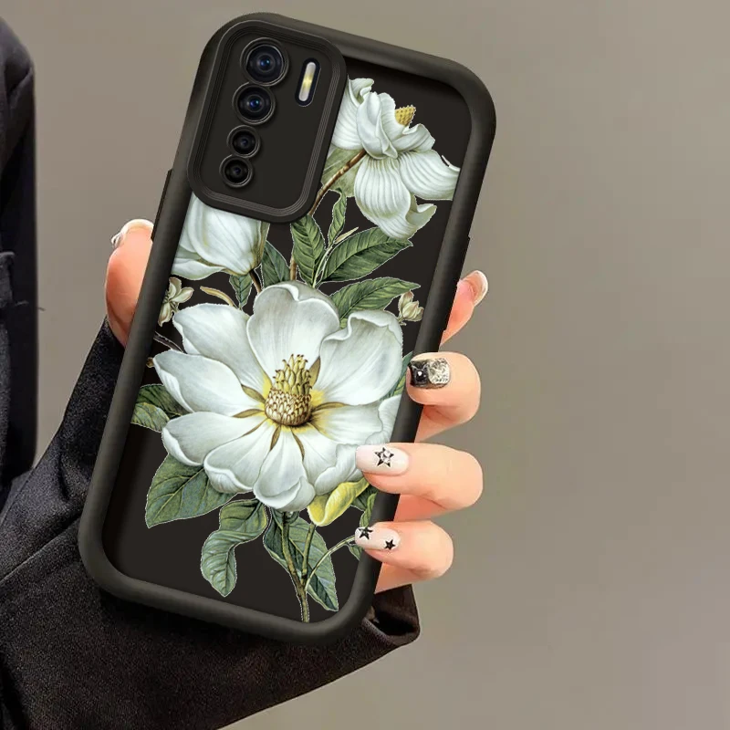 Floral Painted Silicone Phone Case - Soft, Anti-Drop Protective Cover