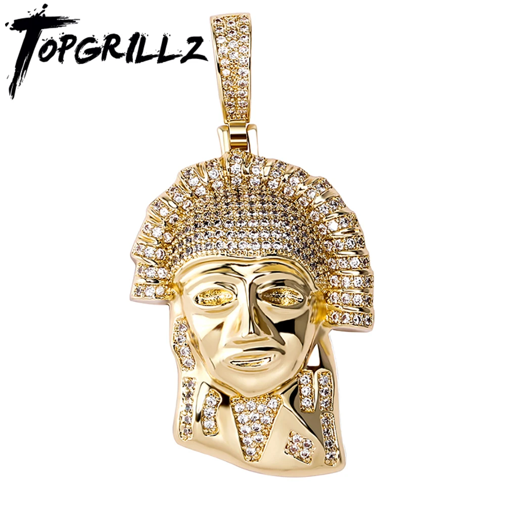 

TOPGRILLZ New Ancient Egypt Pharaoh Pendant Necklace Iced Full Cubic Zirconia Hip Hop Retro Jewelry Gift For Wholesale