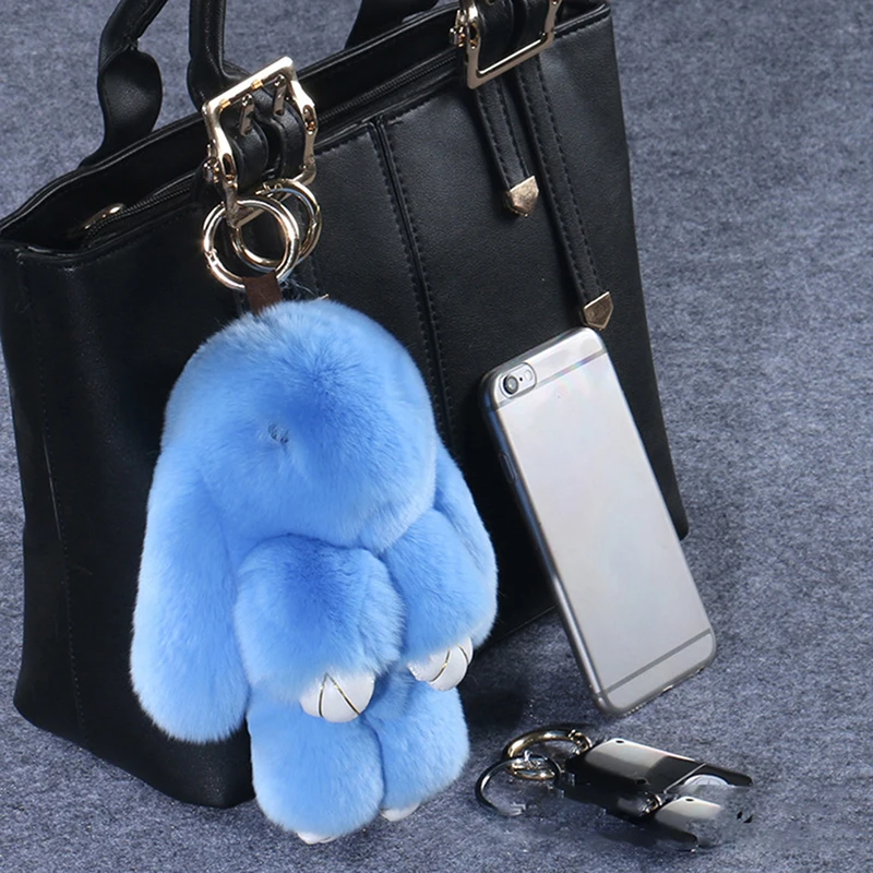 Cute Plush Bunny Keychain Women Fur Angel Rabbit Key Ring Plush Dolls Toy Girls Bag Car Key Pendant 15cm