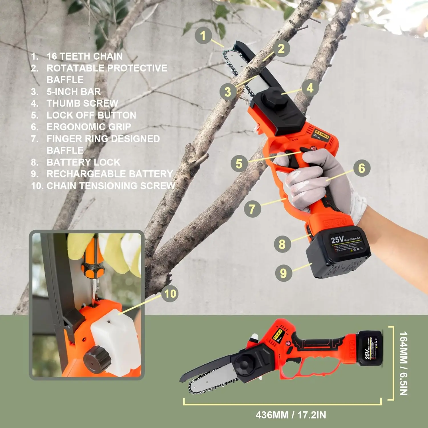 Cordless Pruning Shears Foot High Reach Extension Pole, Tool Belt, 2 Pack Lithium Batteries, SK5 Blade 4