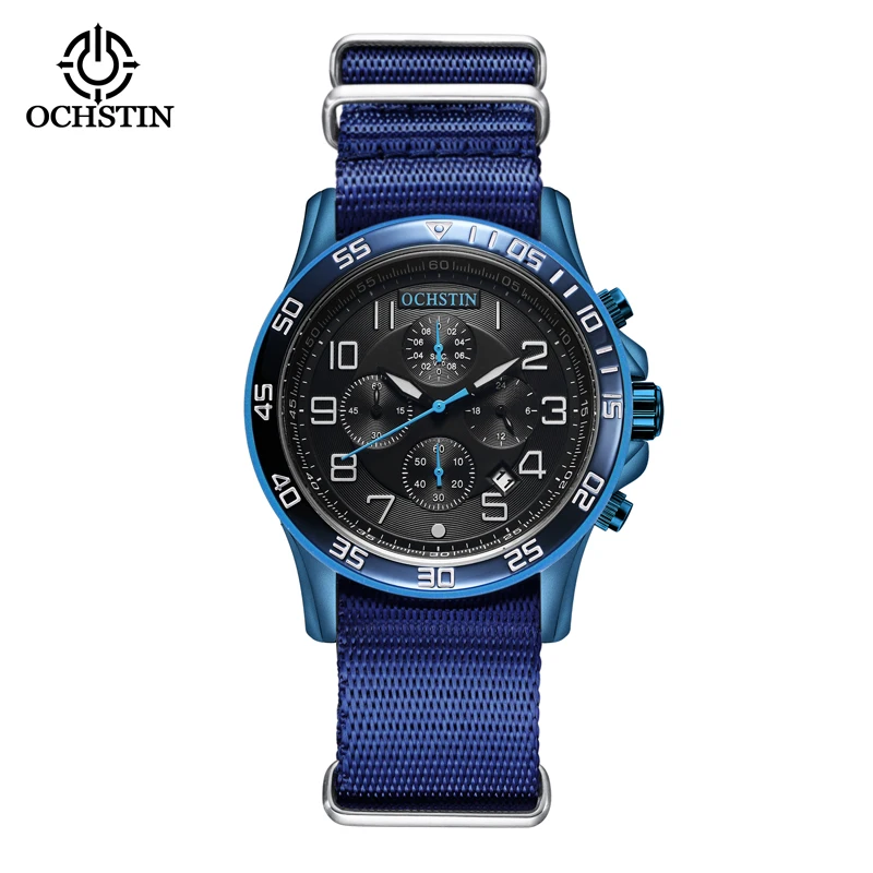 Blue Delicate OCHSTIN Luxury Casual Quartz Watch Men Four Hand Dial Strap Watch Men Fashion Quality Mens Watch Relogio Masculino