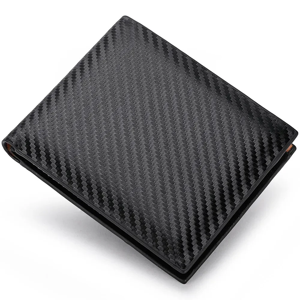 New Carbon Fiber Short Wallet Men's Card Bag Integrated Zipper Change Bag Holder Slim Minimalist Carbon Tri-Fold Wallet 6
