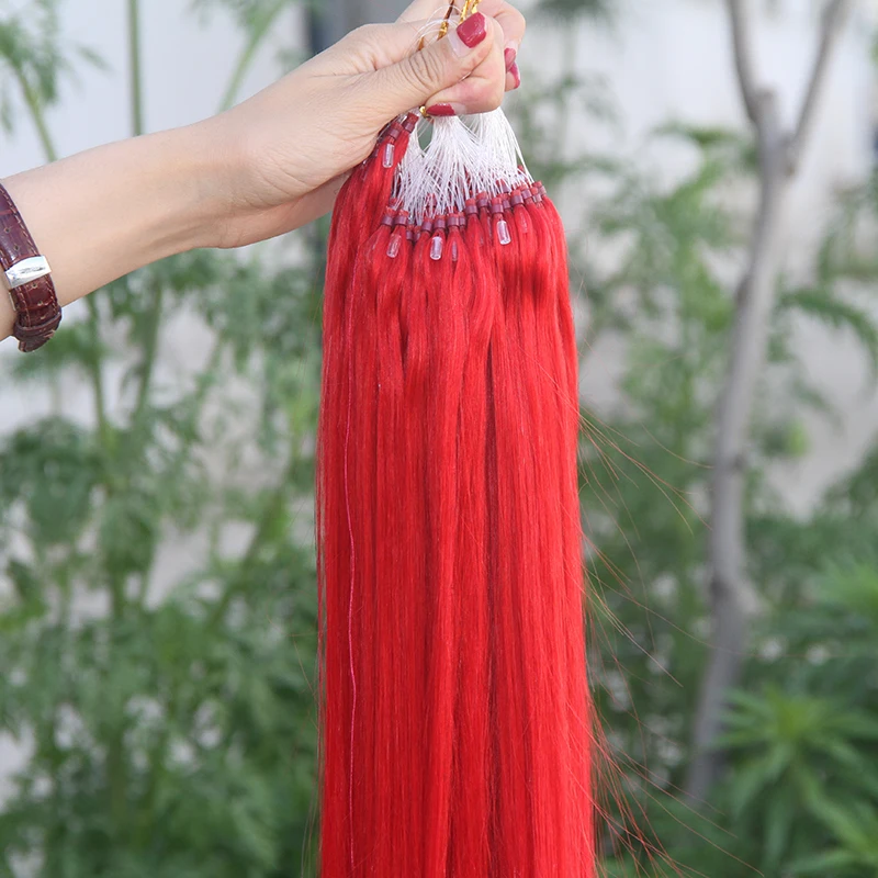 Red Color Micro Ring Remy Human Hair Extensions Straight Natural Hair Extensions Pre Bonded Micro Loop 14"-30" Fusion Human