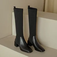Women Knitted Long Boots  Autumn Winter New Knee High Socks Shoes Woman Fashion Slip on High Heels Retro Elastic Botas Mujer - Image 4