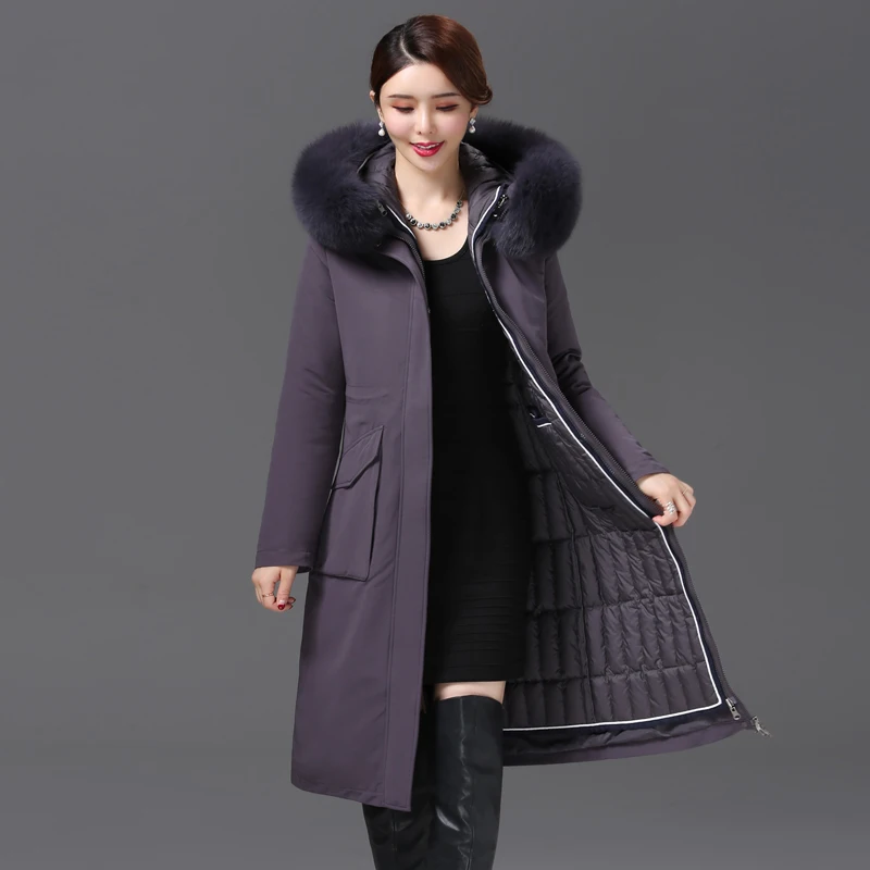 Shengyu Boya Live Face Removable Parker Middle-Aged and Elderly Ladieswear's Wear Over-The-Knee Long down Jacket Women's Jacket Thickened