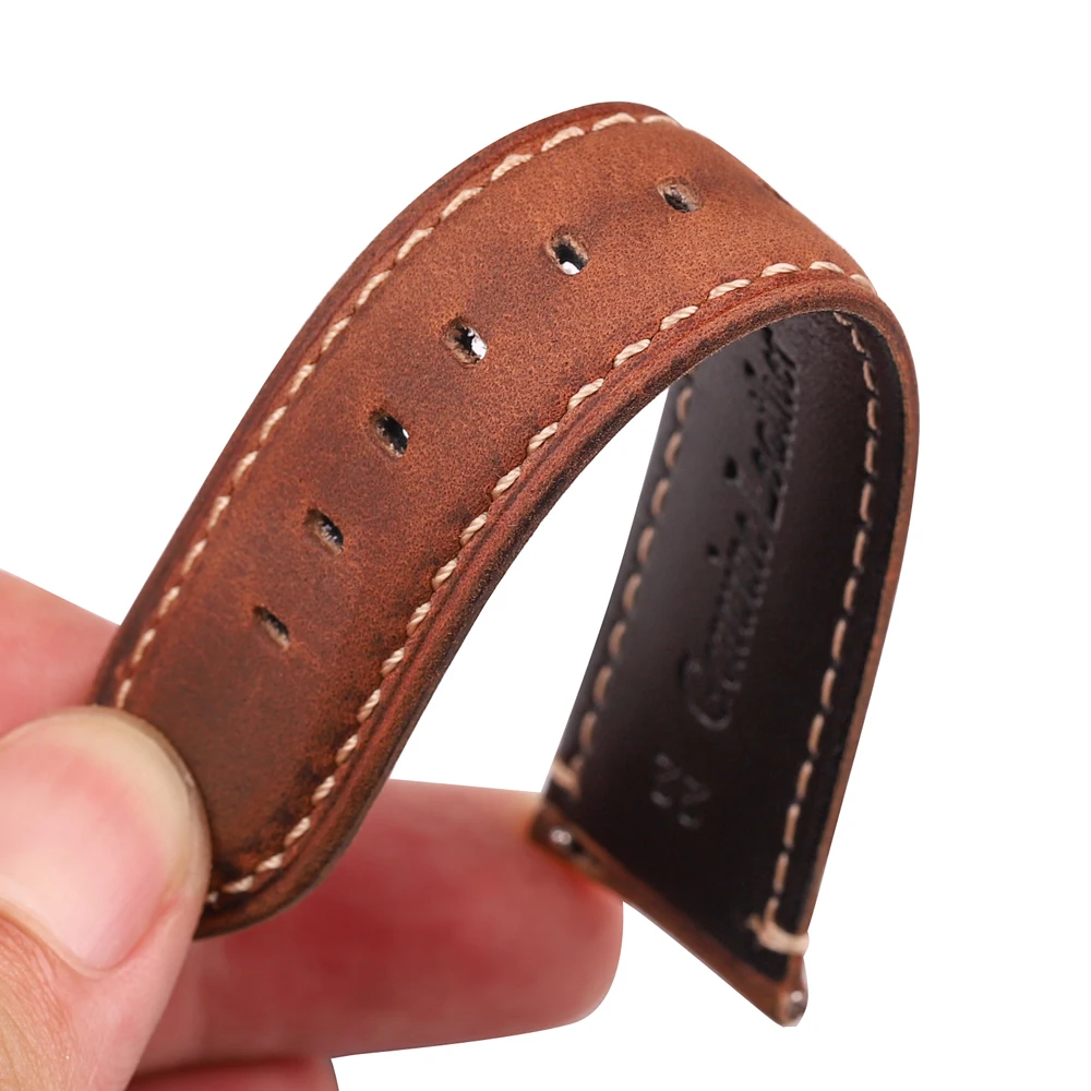 Premium Matte Leather Watch Band with Stainless Steel Buckle - Coffee, Black, Green, Red Options