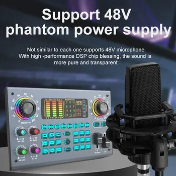 전문 팟캐스트 라이브 사운드 카드 장비 번들, 48V XLR 마이크 포함, PC 녹음 노래 스트리밍 게임용
