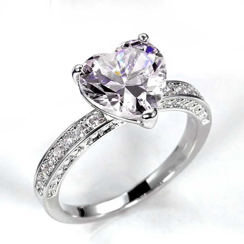 925 Sterling Silver Pink Heart Rings Women Brilliant Cubic Zirconia Bridal Wedding Party Rings Simple Stylish Female Accessories silver heart ring silver rings silver ring wedding rings
