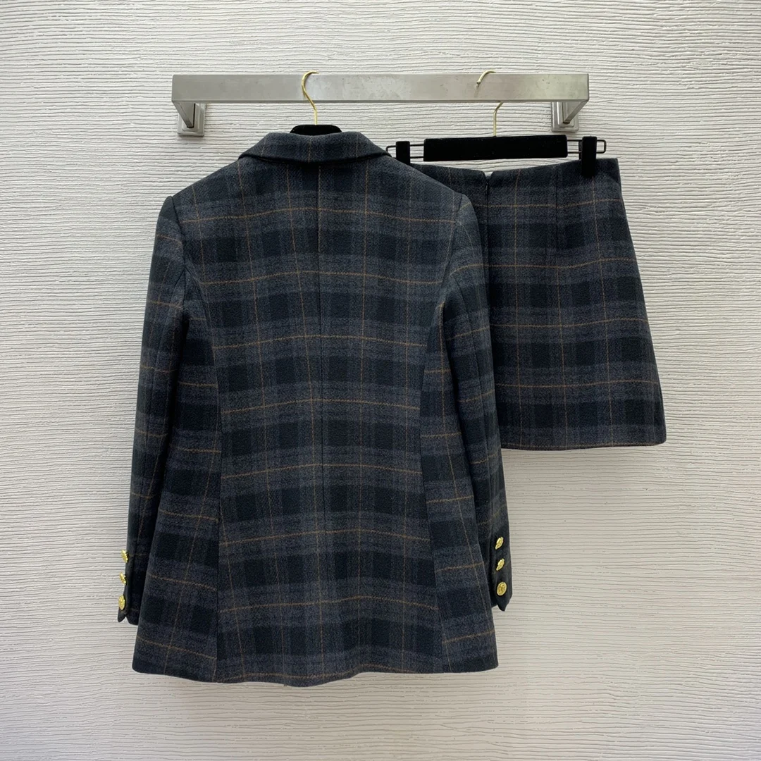 Autumn and winter westernized suit jacket with pleated half skirt and woolen plaid suit high waisted denim skirt for women summer blue commuting versatile simple pleated a line short skirt comes with a belt s xl