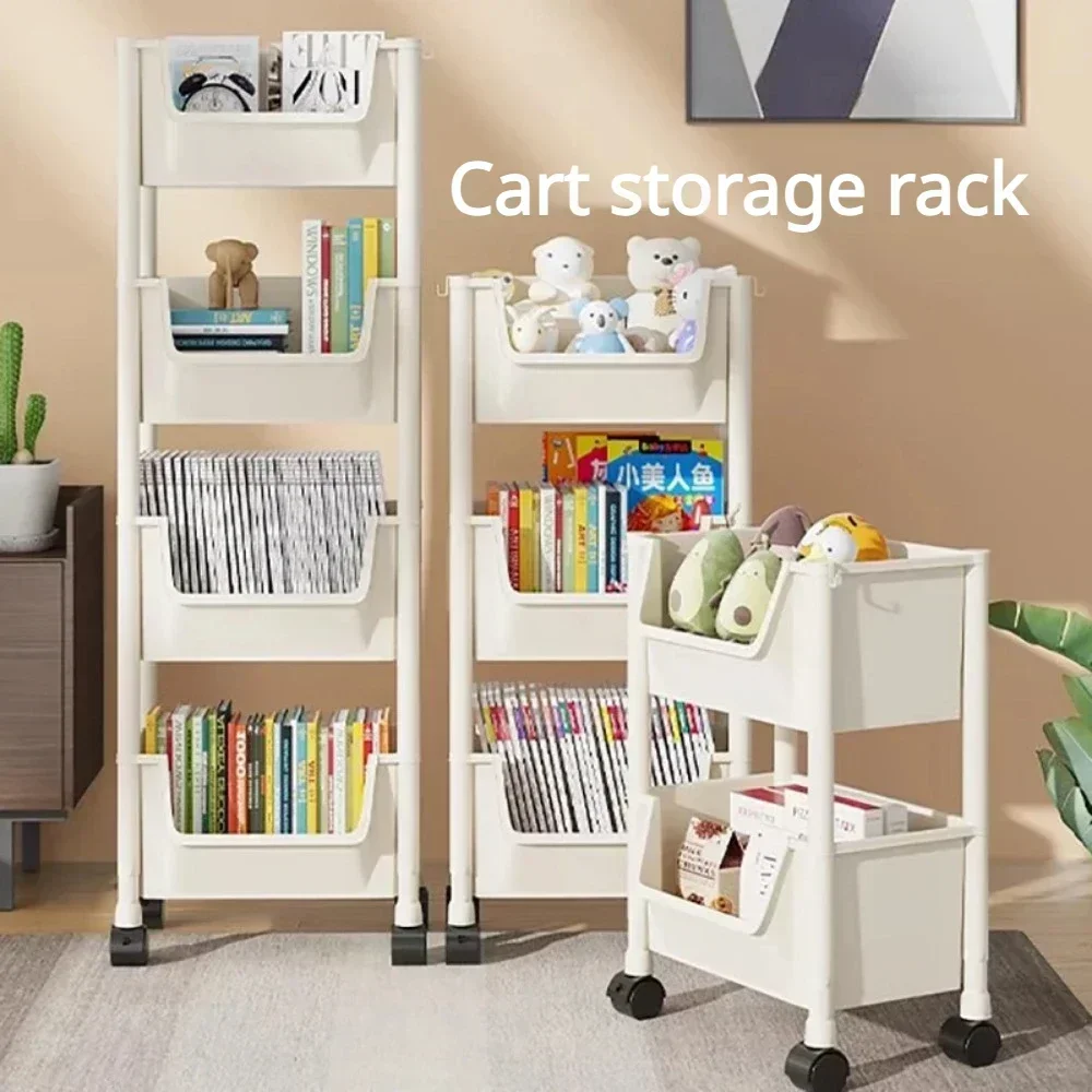 Trolley Bookshelf Portable Creative Kitchen Storage Rack Living Room Mobile Display Cabinet Corner Movable Bookshelf With Wheels storage rack