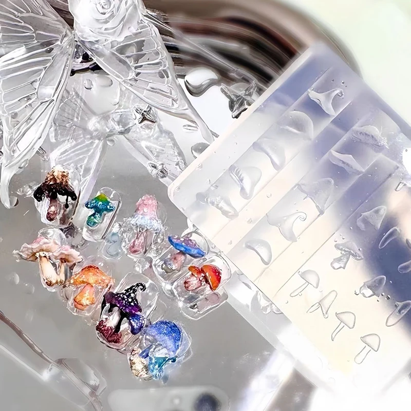 3D 버섯 네일 아트 실리콘 몰드 우아한 리본 패턴 스텐실 템플릿 DIY 조각 도구 매니큐어 액세서리 장식