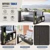 Patio Wicker Sofa with Foldable Long Table, Outdoor Rattan Couch Furniture Steel Frame with Deep Seat High Back and Grey Cushion 6
