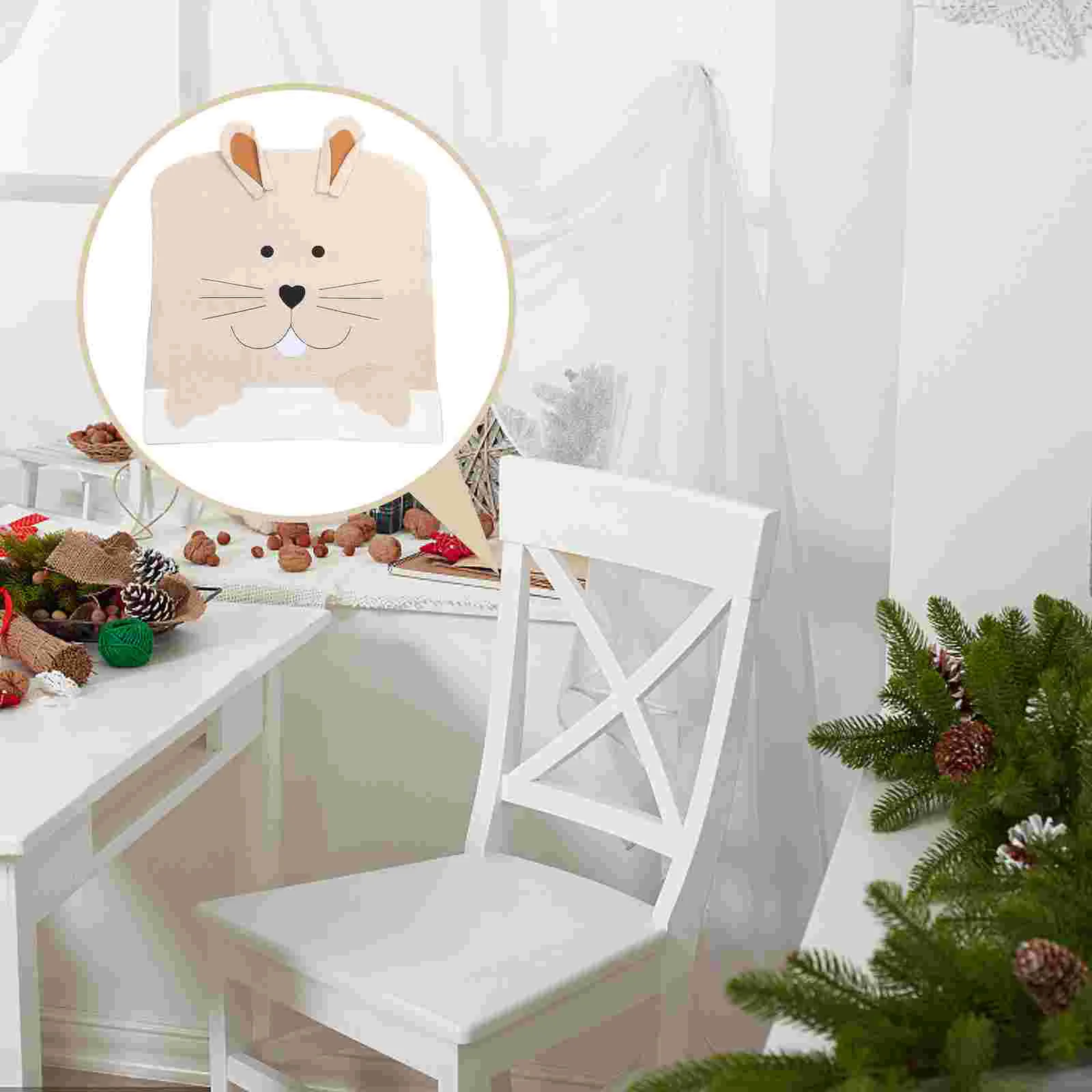 

Rabbit Ornament Chair Back Cover Festival Holiday Dining Room Chair Back Protector