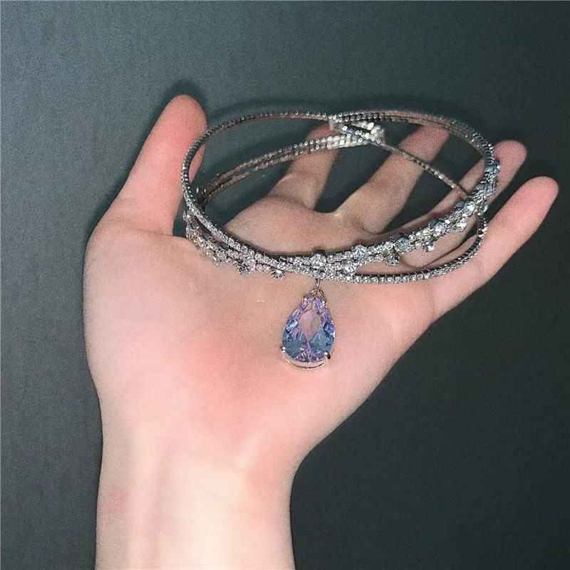 Crown Crystal Choker Necklaces Water Drop Pendant Necklaces Torques Women Jewelry For Women metal choker necklace,velvet choker necklaces,lace choker necklaces,lace necklace