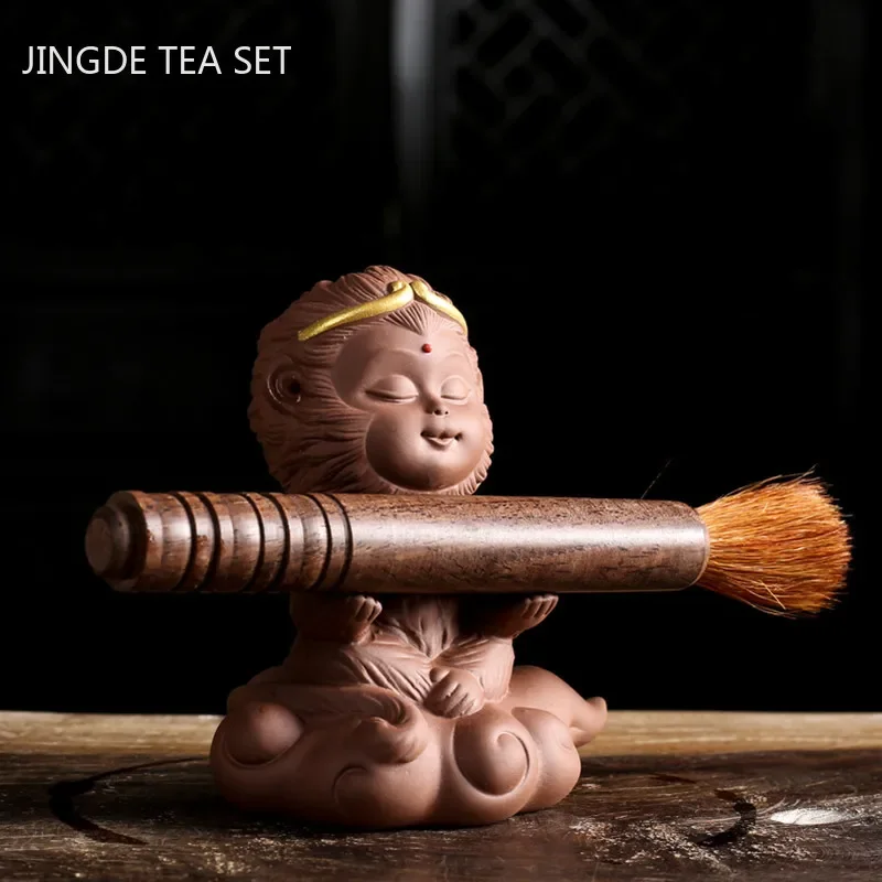 Creativity Purple Clay Tea Pet Monkey King Statue Tea Figurine Ornament Handmade Tea Set Accessories Crafts Home Decoration