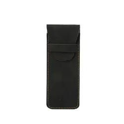 Vintage Frosted PU Leather High - End Fountain Pen Protective Sleeve with Large Capacity (Black)