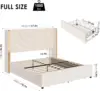 Full Upholstered LED Bed Frame with 2 Storage Drawers, Velvet Platform Bed with Wingback Headboard, Solid Wooden Slats Support 2