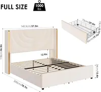 Full Upholstered LED Bed Frame with 2 Storage Drawers, Velvet Platform Bed with Wingback Headboard, Solid Wooden Slats Support 2