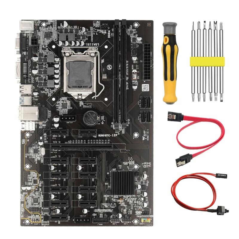 latest motherboard for desktop B250 BTC Mining Motherboard With Switch Cable+SATA Cable+Screwdriver 12 PCIE To USB3.0 Graphics Slot LGA1151 DDR4 SATA3 best budget pc motherboard