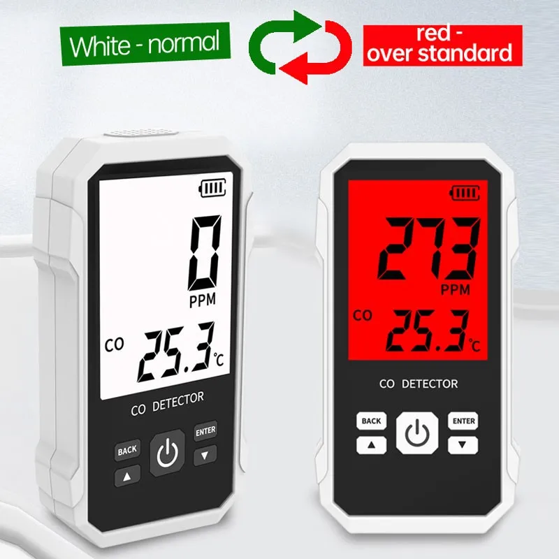 Maxgeek CO 감지기 일산화탄소 측정기, 블랙 화이트, 대형 컬러 스크린 및 사운드 알람, 1000PPM, 6 년 수명