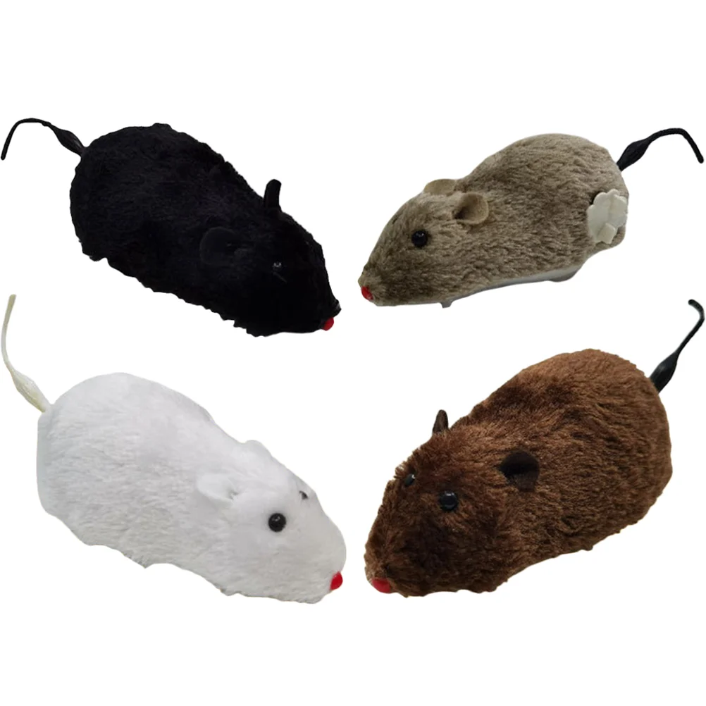 

4pcs Interactive Motion Cat Toy Plush Mouse Plaything Wind Up Mice for Cats