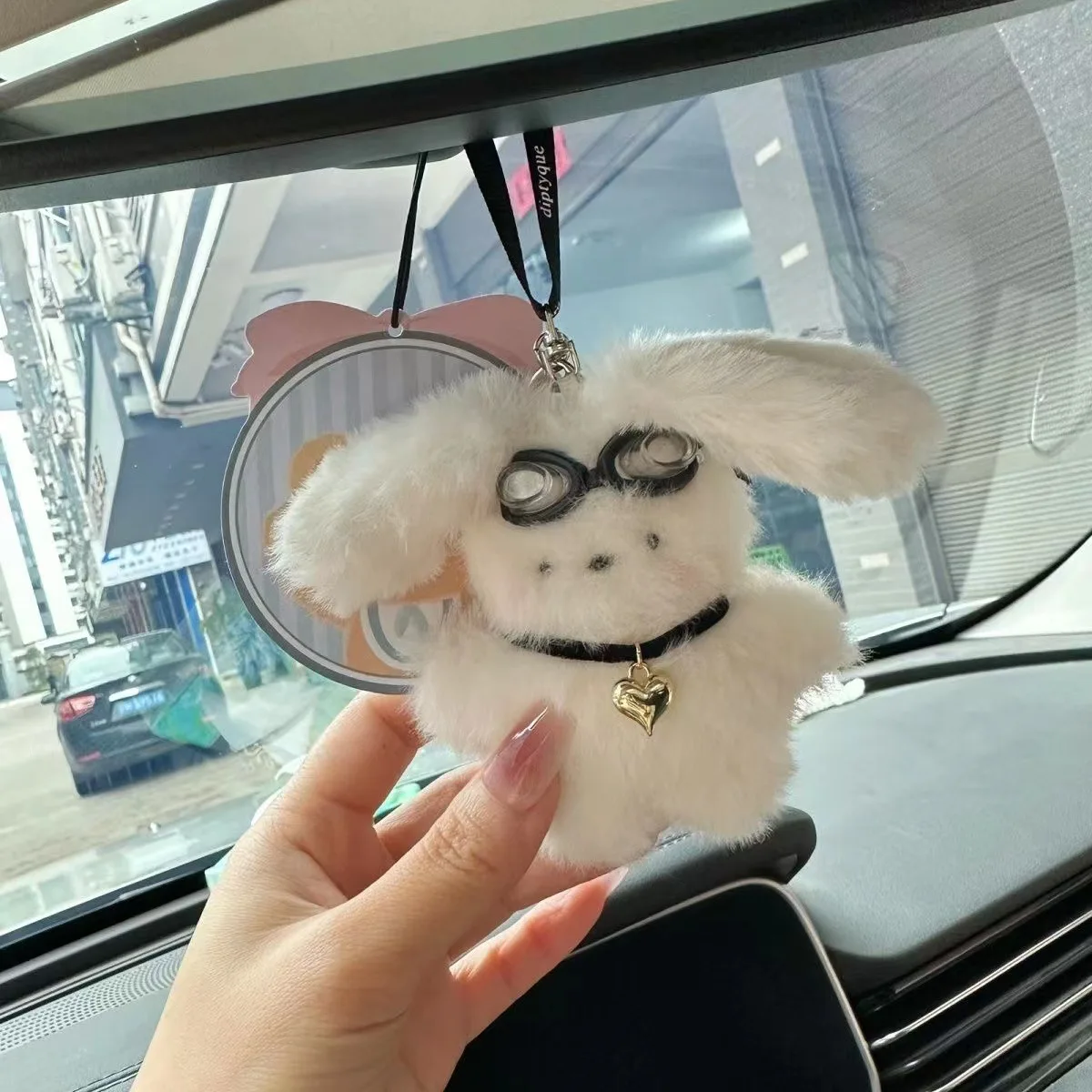 8cm Plush Rabbit Pendant Soft Lovely White Bunny Wear Glasses Plushies Ornament Keychain Car Backpack Decor Stuffed Doll Toy